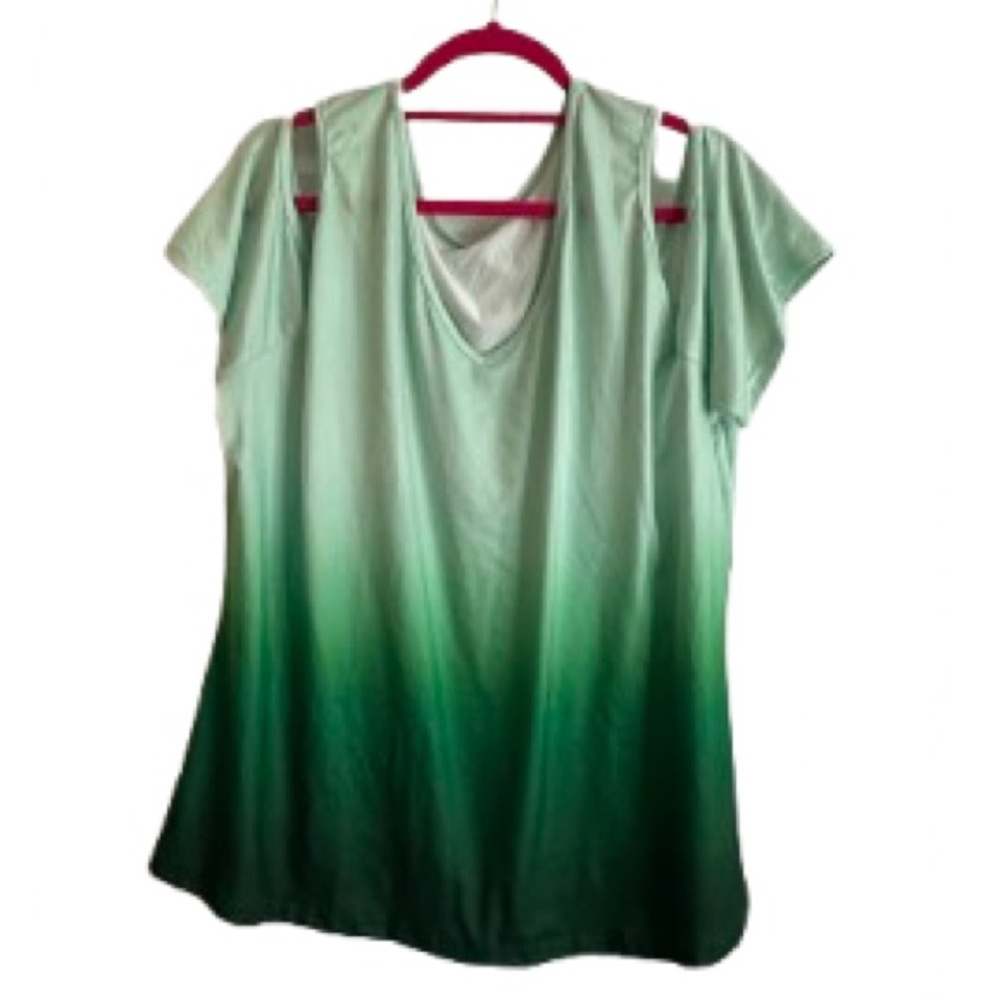 Women's Green Ombre Cold-Shoulder V-Neck Top - Size 3X